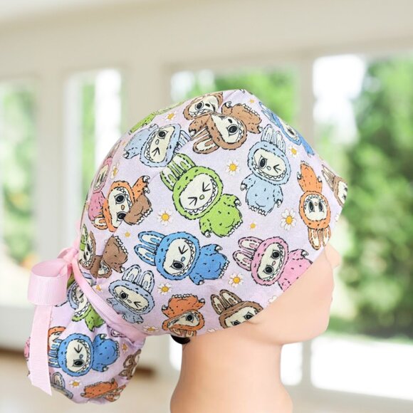 Cute Monsters~ Ponytail Scrub Cap, Surgical Hat, OR, CNA, Cap, CRNA, Scrub Cap - Picture 4 of 5